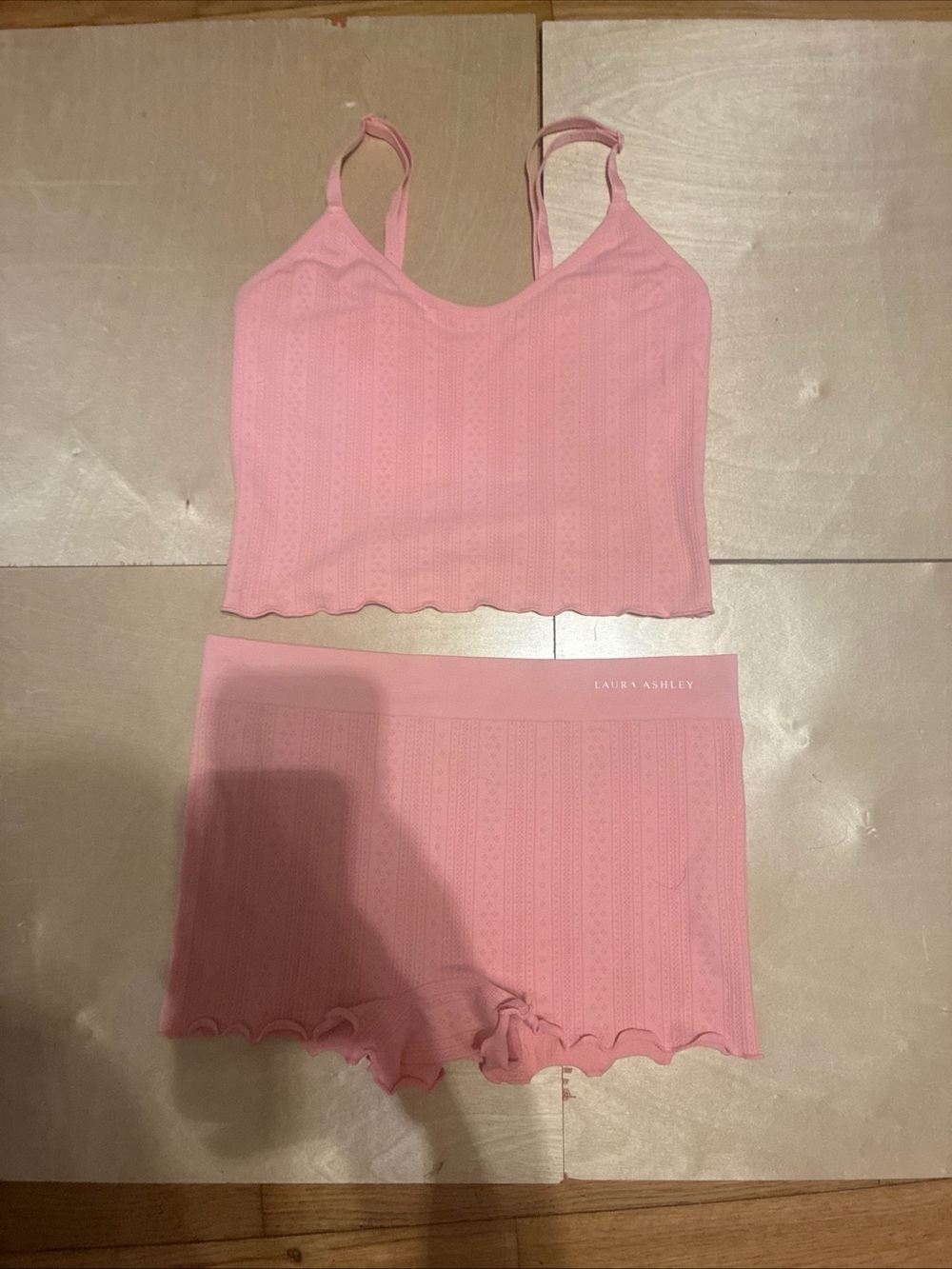 Laura Ashley Soft Pink Ribbed Cami and Boyshort Set
